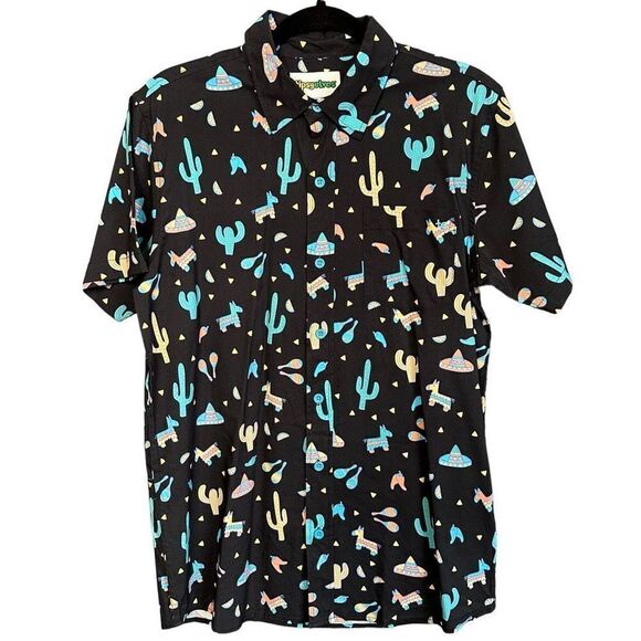 tipsyelves Midnight Fiesta Hawaiin Shirt Cactus Sombrero Piñata Print - Picture 3 of 7